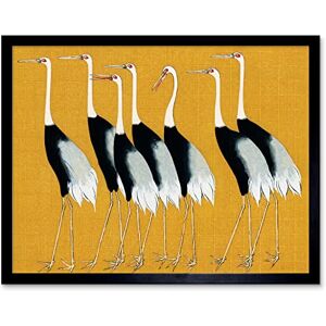 Wee Blue Coo Herons Cranes Flock Birds Ogata Korin Vintage Monochrome Illustration Mustard Yellow Art Print Framed Poster Wall Decor 12x16 inch Wee Blue Coo Herons Cranes Flock Birds Ogata Korin Vintage Monochrome Illustration Mustard Yellow Art Print Framed Poster Wall Decor 12x16 inch