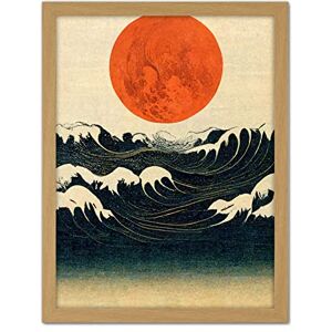 Doppelganger33 LTD Minimalist Large Orange Moon Over Ocean Waves Ukiyo-e Style Artwork Framed Wall Art Print 18X24 Inch Doppelganger33 LTD Minimalist Large Orange Moon Over Ocean Waves Ukiyo-e Style Artwork Framed Wall Art Print 18X24 Inch