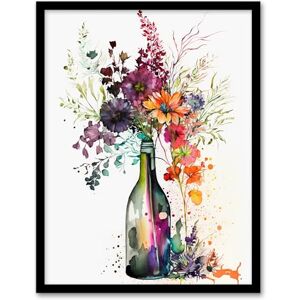 Wee Blue Coo Wine Bottle Flowers Watercolour Painting Orange Pink Purple Spring Flower Blooms Artwork Framed Wall Art Print A4 Wee Blue Coo Wine Bottle Flowers Watercolour Painting Orange Pink Purple Spring Flower Blooms Artwork Framed Wall Art Print A4