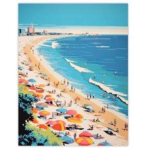 Wee Blue Coo Surf Sand Sea And Sunshine Busy Beach Coastal Landscape Orange Pink Blue Graphic Painting Extra Large XL Wall Art Poster Print Wee Blue Coo Surf Sand Sea And Sunshine Busy Beach Coastal Landscape Orange Pink Blue Graphic Painting Extra Large XL Wall Art Poster Print