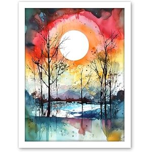 Artery8 Abstract Sunset Landscape Watercolour Painting Countryside Lake Autumn Trees Artwork Framed Wall Art Print 18X24 Inch Artery8 Abstract Sunset Landscape Watercolour Painting Countryside Lake Autumn Trees Artwork Framed Wall Art Print 18X24 Inch