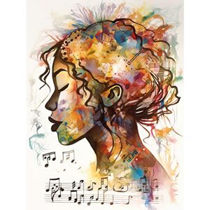 Artery8 Musical Meditation Synesthesia Woman Listening to Music Modern Watercolour Painting Extra Large XL Wall Art Poster Print Artery8 Musical Meditation Synesthesia Woman Listening to Music Modern Watercolour Painting Extra Large XL Wall Art Poster Print