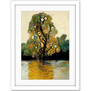 Doppelganger33 LTD Klimt Style Tree River Bank Scene Artwork Framed Wall Art Print 18X24 Inch Doppelganger33 LTD Klimt Style Tree River Bank Scene Artwork Framed Wall Art Print 18X24 Inch