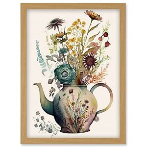 Artery8 - Flower Bouquet Teapot - Light Oak - A4 - Wall Art Print Artery8 - Flower Bouquet Teapot - Light Oak - A4 - Wall Art Print