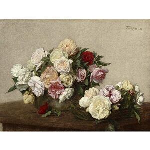 Artery8 Fantin Latour Roses In A Bowl And Dish 1885 Painting Premium Wall Art Canvas Print 18X24 Inch Artery8 Fantin Latour Roses In A Bowl And Dish 1885 Painting Premium Wall Art Canvas Print 18X24 Inch