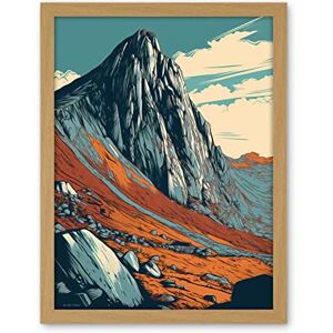Artery8 Tryfan Mountain Peak Landscape Teal Brown Linocut Artwork Framed Wall Art Print 18X24 Inch Artery8 Tryfan Mountain Peak Landscape Teal Brown Linocut Artwork Framed Wall Art Print 18X24 Inch