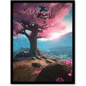 Artery8 Lone Cherry Blossom Tree Blooming Painting Pink Blue Green Sunrise over Tranquil Forest Mountain Landscape Artwork Framed Wall Art Print A4 Artery8 Lone Cherry Blossom Tree Blooming Painting Pink Blue Green Sunrise over Tranquil Forest Mountain Landscape Artwork Framed Wall Art Print A4