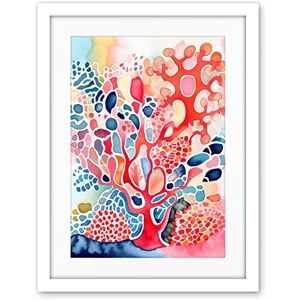 Artery8 Pink And Blue Coral Folk Art Watercolour Painting Artwork Framed Wall Art Print 18X24 Inch Artery8 Pink And Blue Coral Folk Art Watercolour Painting Artwork Framed Wall Art Print 18X24 Inch