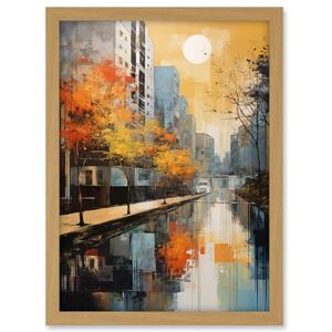 Artery8 Cityscape River Canal Oil Painting Blue Orange Trees Autumn in the City Artwork Framed A3 Wall Art Print Artery8 Cityscape River Canal Oil Painting Blue Orange Trees Autumn in the City Artwork Framed A3 Wall Art Print