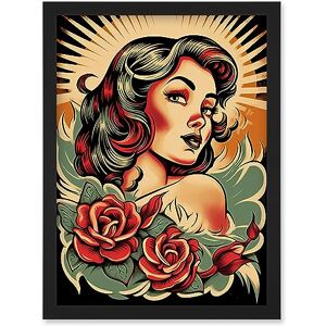 Artery8 Pin Up Girl Roses Retro Tattoo Ink Body Art Rockabilly Americana 50s Artwork Framed Wall Art Print A4 Artery8 Pin Up Girl Roses Retro Tattoo Ink Body Art Rockabilly Americana 50s Artwork Framed Wall Art Print A4
