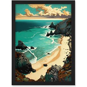 Artery8 Porthcurno Sandy Beach Cliffs Coastal Landscape Artwork Framed A3 Wall Art Print Artery8 Porthcurno Sandy Beach Cliffs Coastal Landscape Artwork Framed A3 Wall Art Print