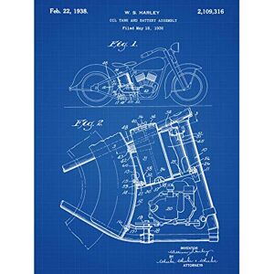 Artery8 Harley Motor Cycle Bike Oil Tank Battery Assembly 1938 Patent Plan Large Wall Art Poster Print Thick Paper 18X24 Inch Artery8 Harley Motor Cycle Bike Oil Tank Battery Assembly 1938 Patent Plan Large Wall Art Poster Print Thick Paper 18X24 Inch
