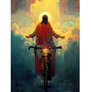 Doppelganger33 LTD Jesus Christ On A Bike With A Bright Cloud Cross Large Wall Art Poster Print Thick Paper 18X24 Inch Doppelganger33 LTD Jesus Christ On A Bike With A Bright Cloud Cross Large Wall Art Poster Print Thick Paper 18X24 Inch