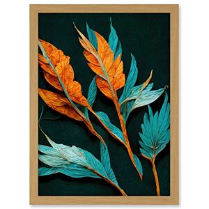 Wee Blue Coo Striking Modern Bright Teal and Orange Detailed Dried Leaves on Black Artwork Framed A3 Wall Art Print Wee Blue Coo Striking Modern Bright Teal and Orange Detailed Dried Leaves on Black Artwork Framed A3 Wall Art Print