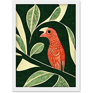 Doppelganger33 LTD Red Parrot On Tree Branch Vintage Linocut Illustration Artwork Framed A3 Wall Art Print Doppelganger33 LTD Red Parrot On Tree Branch Vintage Linocut Illustration Artwork Framed A3 Wall Art Print