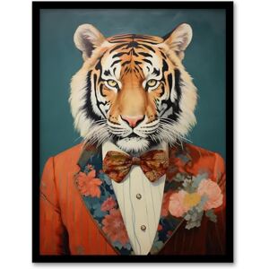 Wee Blue Coo Tiger in a Tuxedo Fun Animal Portrait Artwork Framed Wall Art Print A4 Wee Blue Coo Tiger in a Tuxedo Fun Animal Portrait Artwork Framed Wall Art Print A4