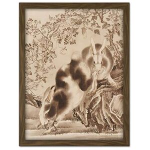 Fine Art Prints Kyosai Two Rabbits Tree Japanese Painting Artwork Framed Wall Art Print 18X24 Inch Fine Art Prints Kyosai Two Rabbits Tree Japanese Painting Artwork Framed Wall Art Print 18X24 Inch