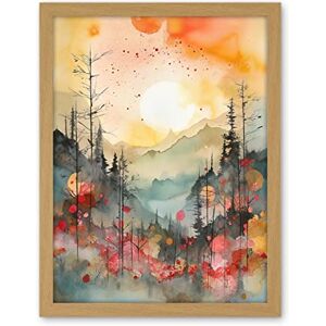 Artery8 Sunrise Over Misty Mountain Forest Landscape Modern Watercolour Painting Artwork Framed Wall Art Print 18X24 Inch Artery8 Sunrise Over Misty Mountain Forest Landscape Modern Watercolour Painting Artwork Framed Wall Art Print 18X24 Inch