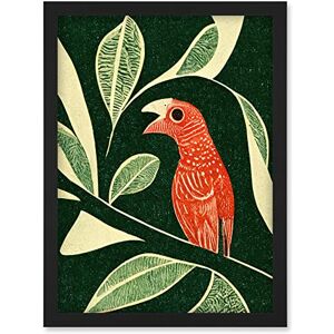 Doppelganger33 LTD Red Parrot On Tree Branch Vintage Linocut Illustration Artwork Framed A3 Wall Art Print Doppelganger33 LTD Red Parrot On Tree Branch Vintage Linocut Illustration Artwork Framed A3 Wall Art Print