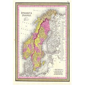 Wee Blue Coo Map 1850 Mitchell Sweden Norway Picture Wall Art Print Wee Blue Coo Map 1850 Mitchell Sweden Norway Picture Wall Art Print