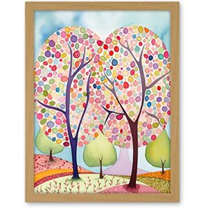 Artery8 Two Trees Blooming In Spring Folk Art Watercolour Painting Artwork Framed Wall Art Print 18X24 Inch Artery8 Two Trees Blooming In Spring Folk Art Watercolour Painting Artwork Framed Wall Art Print 18X24 Inch