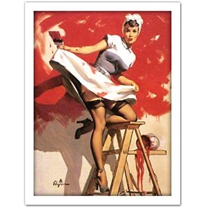 Wee Blue Coo Pin Up Girl Red Paint Artwork Framed Wall Art Print 18X24 Inch Wee Blue Coo Pin Up Girl Red Paint Artwork Framed Wall Art Print 18X24 Inch