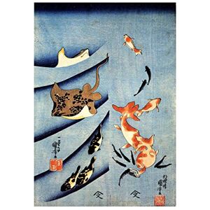 Wee Blue Coo Painting Fish Stingray Carp Utagawa Kuniyoshi Japan Wall Art Print Wee Blue Coo Painting Fish Stingray Carp Utagawa Kuniyoshi Japan Wall Art Print