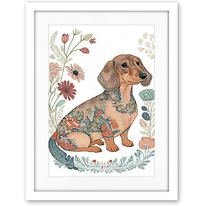 Artery8 Dachshund Shorthaired Dog with Ornate Floral Patterns Colourful Colour Pencil Illustration Artwork Framed Wall Art Print 18X24 Inch Artery8 Dachshund Shorthaired Dog with Ornate Floral Patterns Colourful Colour Pencil Illustration Artwork Framed Wall Art Print 18X24 Inch