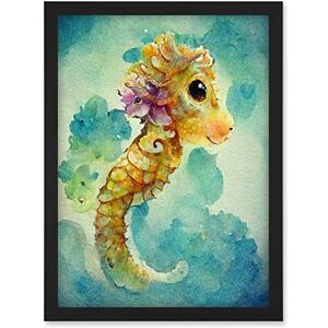 Doppelganger33 LTD Cute Baby Seahorse Kids Bedroom Watercolour Illustration Artwork Framed A3 Wall Art Print Doppelganger33 LTD Cute Baby Seahorse Kids Bedroom Watercolour Illustration Artwork Framed A3 Wall Art Print