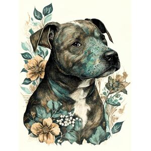 Artery8 Black Staffordshire Bull Terrier and Flowers Detailed Coloured Pencil Portrait Illustration Extra Large XL Wall Art Poster Print Artery8 Black Staffordshire Bull Terrier and Flowers Detailed Coloured Pencil Portrait Illustration Extra Large XL Wall Art Poster Print