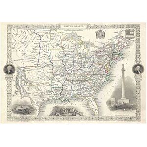 Wee Blue Coo Map 1851 Tallis Rapkin United States USA Vintage Wall Art Print Wee Blue Coo Map 1851 Tallis Rapkin United States USA Vintage Wall Art Print