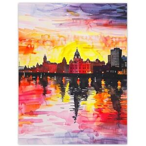 Artery8 Vibrant Liverpool City Waterfront Sunset Painting Living Room Extra Large XL Wall Art Poster Print Artery8 Vibrant Liverpool City Waterfront Sunset Painting Living Room Extra Large XL Wall Art Poster Print