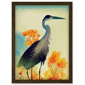 Doppelganger33 LTD Elegant Heron Bird Portrait In An Autumn Forest Landscape Artwork Framed Wall Art Print A4 Doppelganger33 LTD Elegant Heron Bird Portrait In An Autumn Forest Landscape Artwork Framed Wall Art Print A4