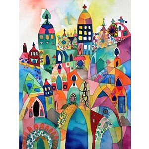 Artery8 Cityscape Abstract Folk Art Vibrant Multicoloured Watercolour Painting Extra Large XL Wall Art Poster Print Artery8 Cityscape Abstract Folk Art Vibrant Multicoloured Watercolour Painting Extra Large XL Wall Art Poster Print