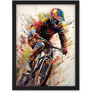 Artery8 Mountain Biker Portrait Splat Paint Action Shot Artwork Framed Wall Art Print A4 Artery8 Mountain Biker Portrait Splat Paint Action Shot Artwork Framed Wall Art Print A4