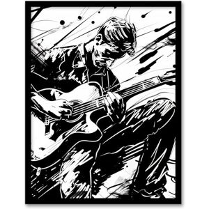 Artery8 Guitarist Playing Guitar Black White Ink Drawing Living Room Artwork Framed Wall Art Print A4 Artery8 Guitarist Playing Guitar Black White Ink Drawing Living Room Artwork Framed Wall Art Print A4