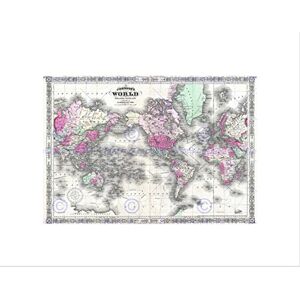 Wee Blue Coo Map Illustrated Antique Johnson World Mercator Wall Art Print Wee Blue Coo Map Illustrated Antique Johnson World Mercator Wall Art Print