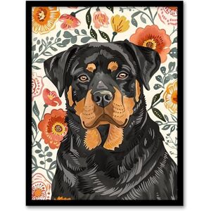 Artery8 Rottweiler Dog Lover Bright Floral Pet Portrait Living Room Artwork Framed Wall Art Print A4 Artery8 Rottweiler Dog Lover Bright Floral Pet Portrait Living Room Artwork Framed Wall Art Print A4