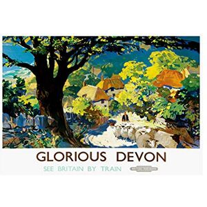 Wee Blue Coo Travel Railway Devon England UK Glorious Village Tree Wall Art Print Wee Blue Coo Travel Railway Devon England UK Glorious Village Tree Wall Art Print