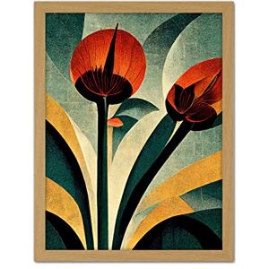 Wee Blue Coo Single Art Deco Flower Painting Coral Navy Green Beige Artwork Framed Wall Art Print 18X24 Inch Wee Blue Coo Single Art Deco Flower Painting Coral Navy Green Beige Artwork Framed Wall Art Print 18X24 Inch