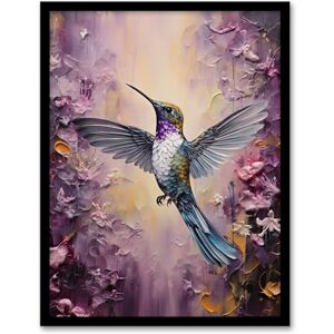 Artery8 Hummingbird In An Abstract Lavender Flower Field Bright Oil Painting Artwork Framed Wall Art Print A4 Artery8 Hummingbird In An Abstract Lavender Flower Field Bright Oil Painting Artwork Framed Wall Art Print A4