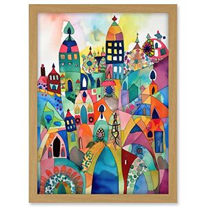 Artery8 Cityscape Abstract Folk Art Vibrant Multicoloured Watercolour Painting Artwork Framed A3 Wall Art Print Artery8 Cityscape Abstract Folk Art Vibrant Multicoloured Watercolour Painting Artwork Framed A3 Wall Art Print