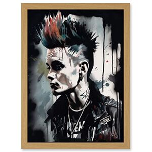Artery8 Punk Rock Music Fashion Young Man with a Mohawk Modern Watercolour Painting Artwork Framed Wall Art Print A4 Artery8 Punk Rock Music Fashion Young Man with a Mohawk Modern Watercolour Painting Artwork Framed Wall Art Print A4