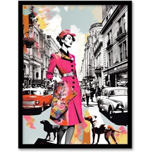 Artery8 London Woman In Pink Retro Glam Fashion Collage Artwork Stylish Dog Walk Busy Downtown Street Vibrant Colourful Bold Pop Art Modern Painting Artwork Framed Wall Art Print 18X24 Inch Artery8 London Woman In Pink Retro Glam Fashion Collage Artwork Stylish Dog Walk Busy Downtown Street Vibrant Colourful Bold Pop Art Modern Painting Artwork Framed Wall Art Print 18X24 Inch