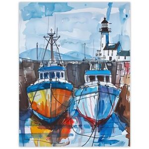 Artery8 Scottish Harbour Fishing Boats and Lighthouse Bathroom Toilet Extra Large XL Wall Art Poster Print Artery8 Scottish Harbour Fishing Boats and Lighthouse Bathroom Toilet Extra Large XL Wall Art Poster Print