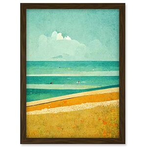 Doppelganger33 LTD Calm Sandy Beach Summer Scene In Ochre And Teal Minimalist Artwork Framed A3 Wall Art Print Doppelganger33 LTD Calm Sandy Beach Summer Scene In Ochre And Teal Minimalist Artwork Framed A3 Wall Art Print