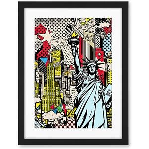 Artery8 New York City Skyline Statue of Liberty Pop Art Comic Book Style American Dream Artwork Framed Wall Art Print 18X24 Inch Artery8 New York City Skyline Statue of Liberty Pop Art Comic Book Style American Dream Artwork Framed Wall Art Print 18X24 Inch