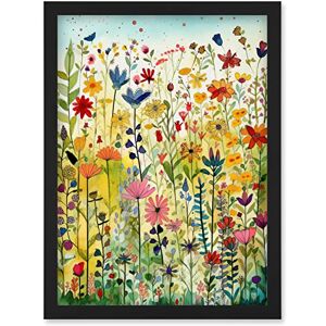 Artery8 Mixed Wildflower Bloom In Meadow Folk Art Artwork Framed Wall Art Print A4 Artery8 Mixed Wildflower Bloom In Meadow Folk Art Artwork Framed Wall Art Print A4
