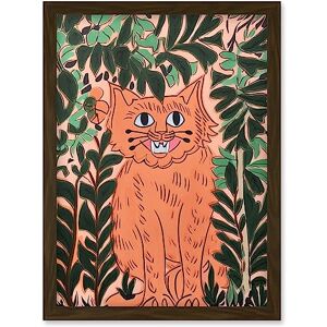 Artery8 Ginger Orange Tabby Cat in Plants Modern Folk Art Artwork Framed Wall Art Print A4 Artery8 Ginger Orange Tabby Cat in Plants Modern Folk Art Artwork Framed Wall Art Print A4
