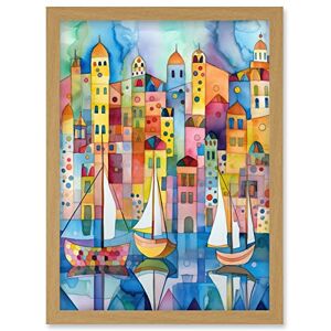 Artery8 Modern Marina Colourful Cityscape Pattern Folk Art Watercolour Painting Artwork Framed Wall Art Print A4 Artery8 Modern Marina Colourful Cityscape Pattern Folk Art Watercolour Painting Artwork Framed Wall Art Print A4